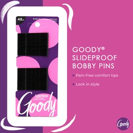 Goody Slideproof Women's Bobby Pin - 48 Count, Crimpled Black - 2 Inch Pain-Free Pins to Style and Secure All Hair Types