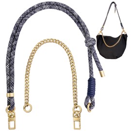 DAOSUN Paracord Rope Purse Straps Replacement Crossbody for Handbags,Adjustable Braided Bag Shoulder Strap with Gold Charm Chain Hand Woven Cross Body Purse Strap for Men & Women (Navy Blue)