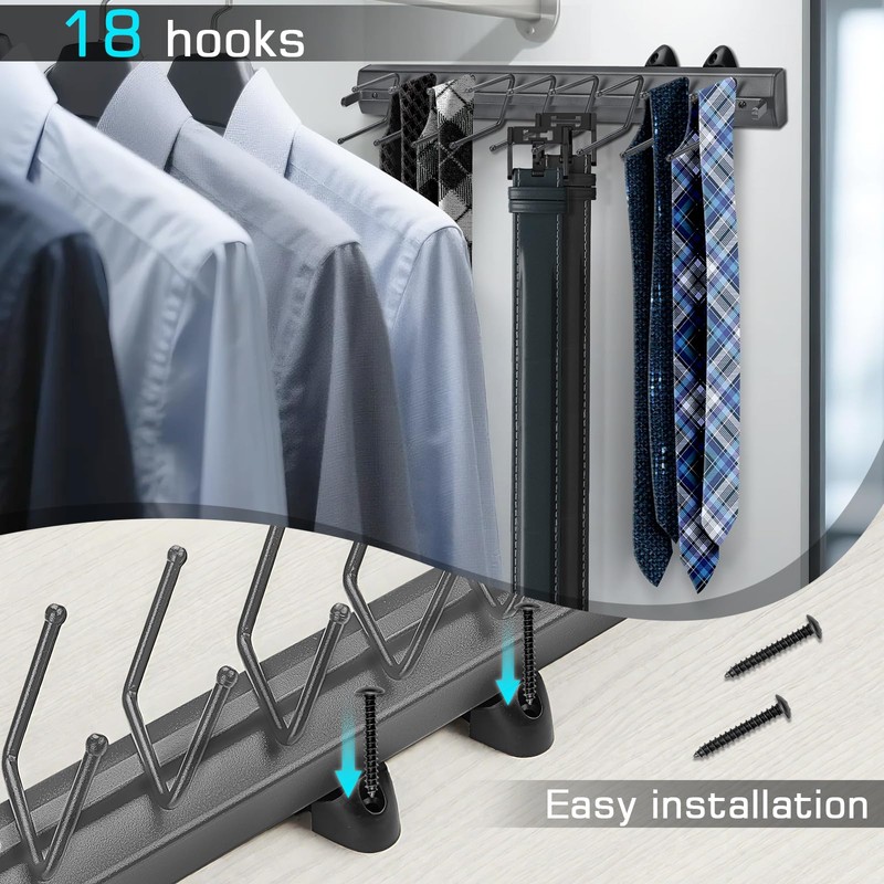 Sliding Tie Racks, 18 Tie Hanger Pull Out Belt Rack