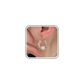 Aneneiceera Vintage Chunky Circle Pearl Earrings Pearl Hoop Earrings Circular Pearl Earrings Round Pearl Dangle Earrings Jewellery For Women, Zinc