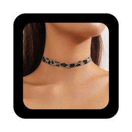 Allereya Punk Leather Collar Leopard Leather Collar Brown Leopard Collar Leather PU Collar Adjustable Leather Collar Jewellery for Women (Brown1), Zinc