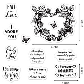 Butterfly Wreath Rose Clear Stamps for Card Making Scrapbooking DIY Decorations, Love Words Sentiment Clear Stamps for Embossing Album Crafts Valentine's Décor
