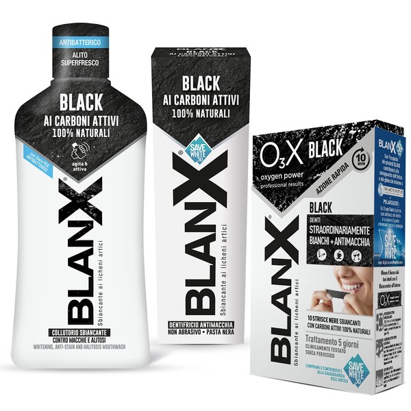 BlanX, Oral Care Whitening Kit, Contains Black Mouthwash, Black Toothpaste and Whitening Black Strips, for Maximum Whitening Effect, Whiter and Healthier Teeth