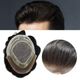 Durable Hair System For Men French Lace Front Mens Toupee Human Hair Pieces Natural Hairline Fine Mono Hair Prosthesis 8"x10" 120% Light to Medium Density #5 Medium Light Brown