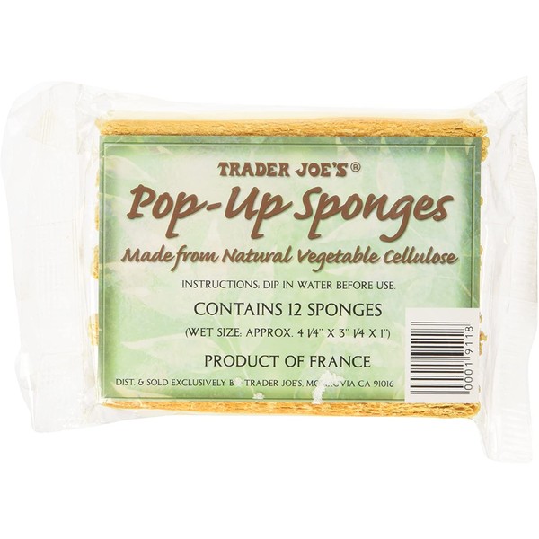 Trader Joe's Pop up Sponges Made From Natural Vegetable Cellulose 12 Sponges, 1 Pack