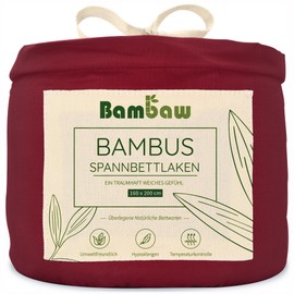 Spann Bed Sheet in Burgundy Red, 160 x 200 cm Fitted Sheet, Bamboo Bed Linen, Cool Bed Sheet, Winter and Summer Fitted Sheet, Allergy Sufferers Bed Linen, Sleep Better Bambaw