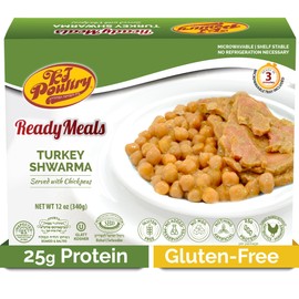 KJ Poultry Kosher Ready Meals - Turkey Shwarma, MRE Meat Meals Ready to Eat, Gluten Free, Halal, (1 Pack) Prepared Entree Fully Cooked, Shelf Stable Microwave Dinner, Travel, Military, Camping