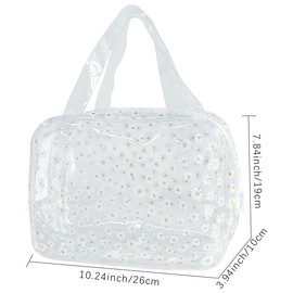 TotePrint Large Cosmetic Bag Fashion Daisy Pattern Transparent Makeup Bag PVC Cosmetic Bag Women PVC Cosmetic Bag Waterproof Makeup Bag PVC 26cm x 19cm x 10cm, lightblue, Modern