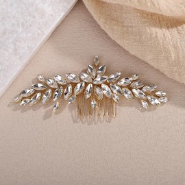 Teyglen Gold Crystal Bridal Hair Comb Full Rhinestone Hair Piece Bride Wedding Hair Comb Sparkly Rhinestone Headpiece Party Prom Hair Accessories for Women (Gold)