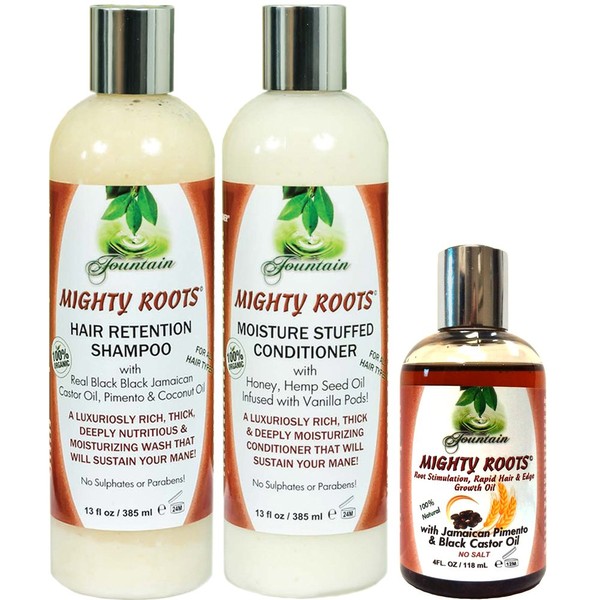 Fountain Mighty Roots Jamaican Pimento and Black Castor Oil with Shampoo and Conditioner Receding Hairline Combo