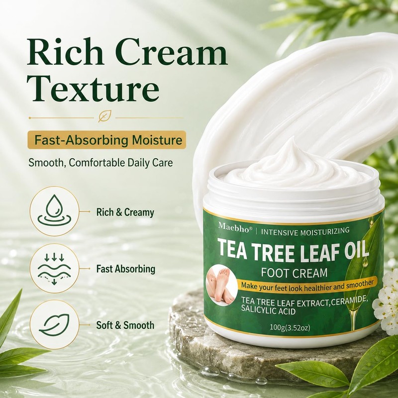 Tea Tree Foot Cream for Dry Rough Feet, Moisturizing Heel