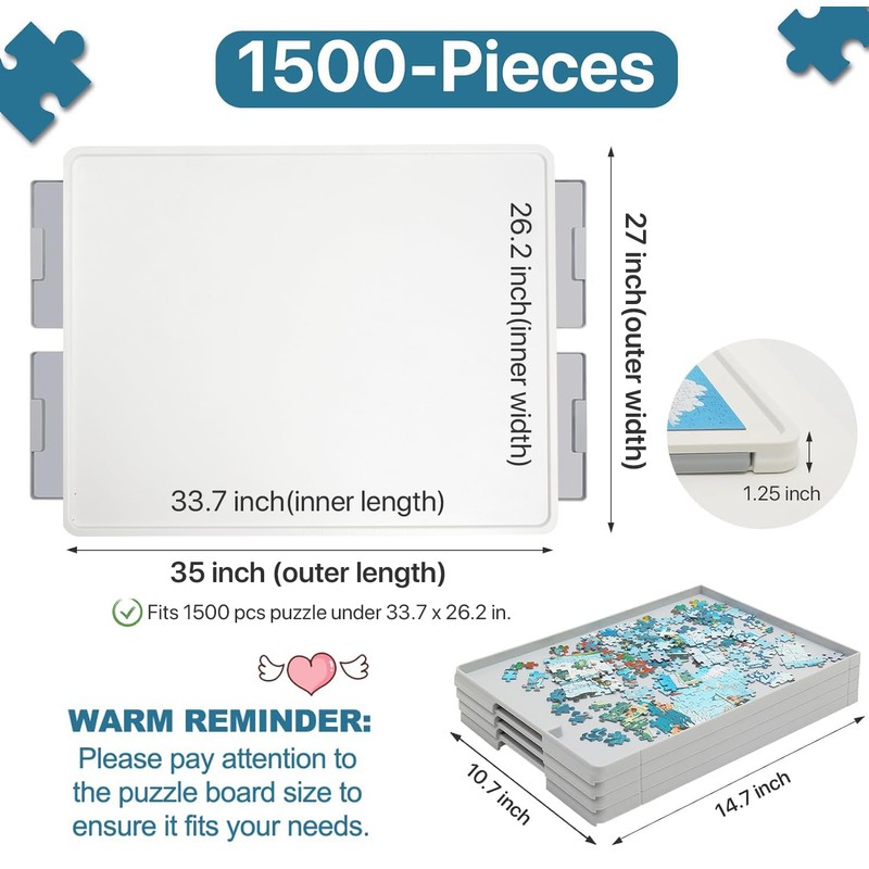 Playboda 1500 Pieces Rotating Plastic Puzzle Board with Drawers and