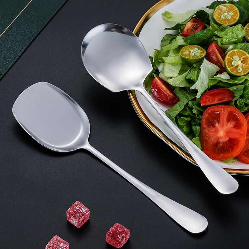 Faderr 2pcs Serving Spoons Stainless Steel Buffet Serving Spoon Silver
