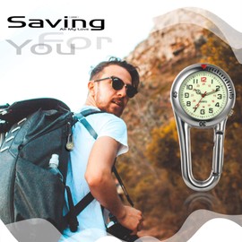 JewelryWe Men Women Clip-on Quarzt Watch Luminous Face Glow in The Dark Backpack Buckle Belt fob Watch for Rock Climbing Doctors Nurses Chefs