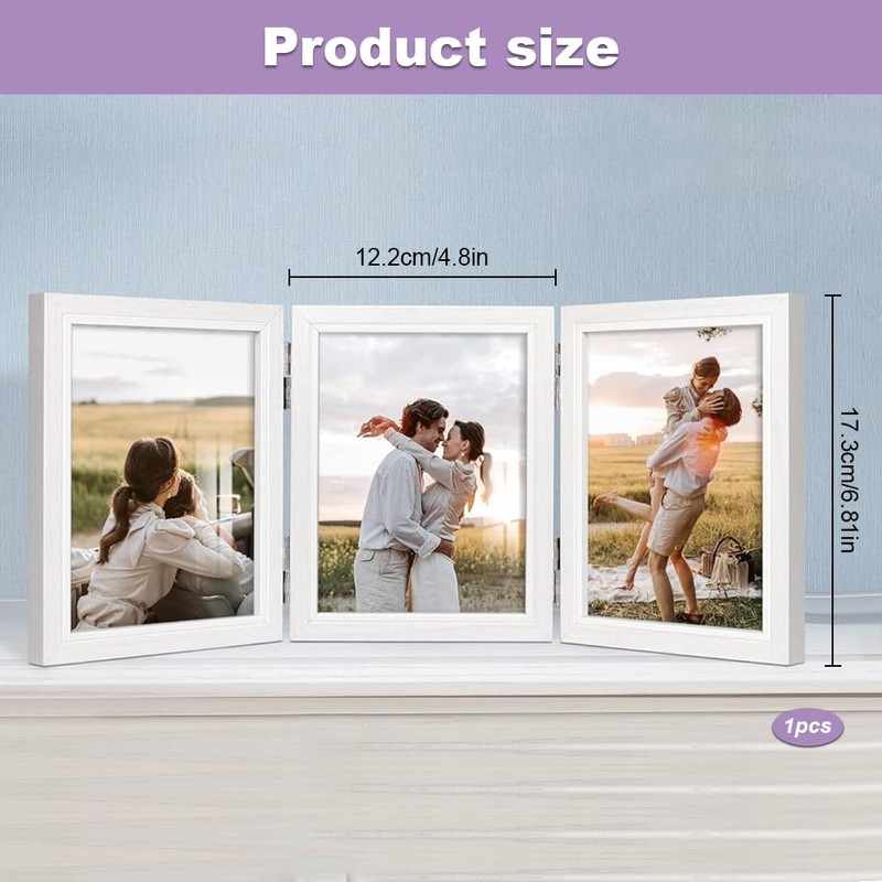 Trifold Photo Frame, 6x4 inches 3 Photos Collage Frame Hinged