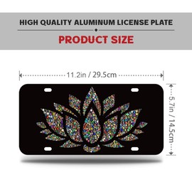 Colorful Lotus Flower License Plate, Car Decor Front License Plates with 4 Holes, Metal Car Plate, Aluminum Noverlty License Plate for Men/Women Car, 6×12 Inch