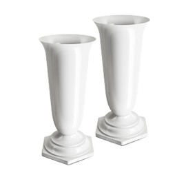 Tymar Grave Vase, Pack of 2, Cemetery Vase with Base, Grave Ornament, Vase for Grave, Plastic (White, Diameter 15 cm)