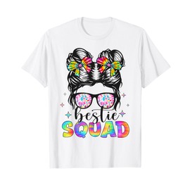 Bestie Squad Messy Bun Tie Dye Best Friends Girls Kids Teens T-Shirt