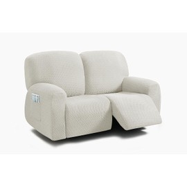 ULTICOR Reclining Loveseat Slipcover, 48" - 65" L, 6-Piece Jacquared Stretch Loveseat Reclining Sofa Covers, 2 seat Loveseat Recliner Cover, Thick, Soft, Washable (Style 3) (Ivory)