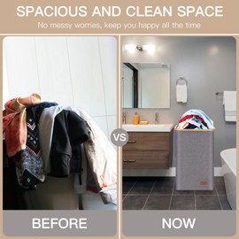 145L Large Laundry Hamper with Lid - 2 Section Laundry Basket with Removable Laundry Bag, Bamboo Handles, Collapsible, Sturdy, Hamper for Bedroom, Bathroom, Dorm, Laundry Room, Black