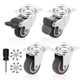 Plate Casters Set of 4 with Brakes, Load Capacity, 141.2 lbs (64 kg), Universal Car, Caster Quiet, Screws, Rubber Wheels, 1.25 Inches, Easy Installation, DIY (2 Freely Cars + 2 Brakes) (1.25 Plate