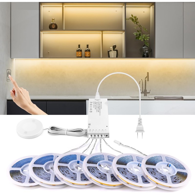 tlinkosta Cabinet Light COB LED Strip Lights 6-in-1 Dimmable Touch