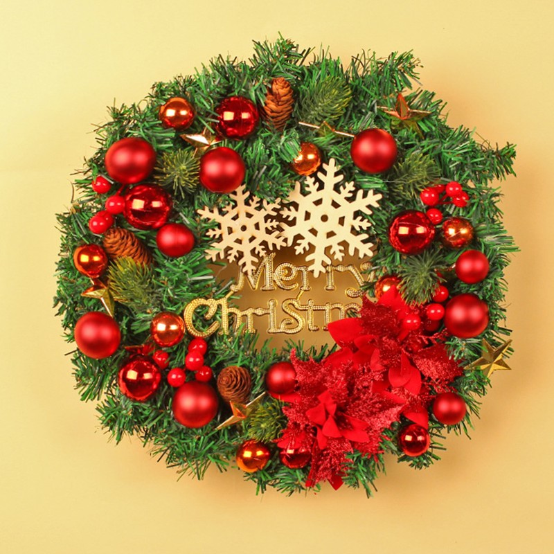 Christmas Wreath Snow Pine Cone Xmas Ball Wreath for Indoor
