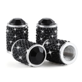 Alpmosn Car Wheel Tire Valve Caps, 4 PCS Bling Tire Valve Caps, Crystal Tire Caps Shinny Rhinestone for Women, Universal Car Dustproof Tire Valve Caps for Cars, Trucks, SUV and Motorcycles (Black)