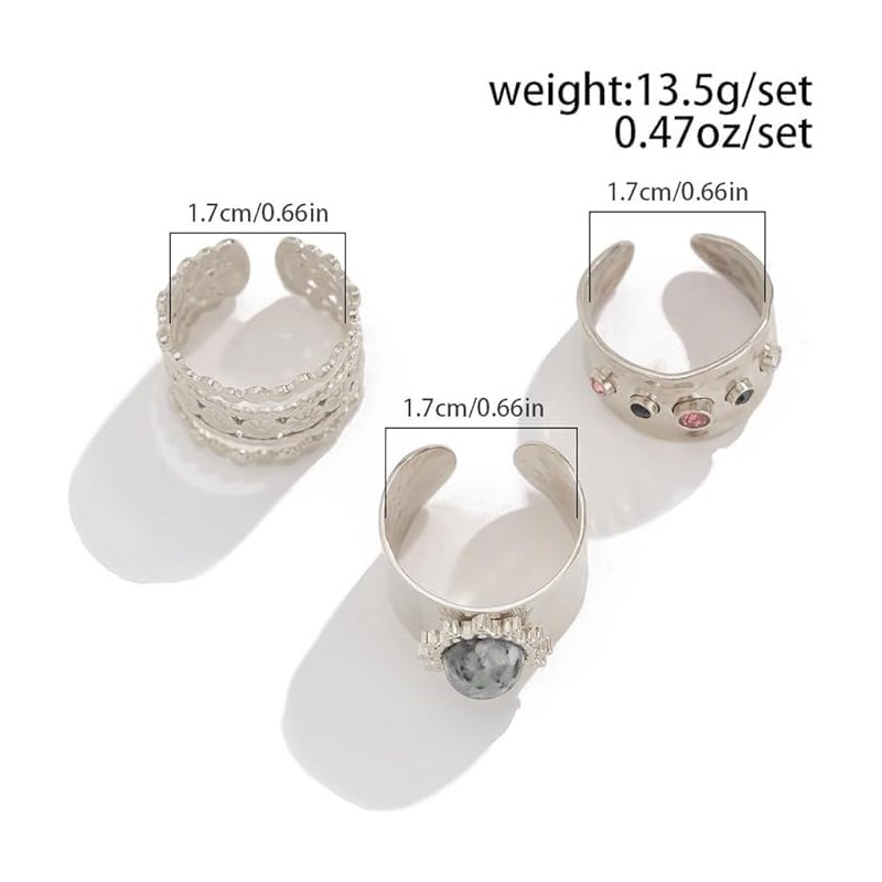 Dainty Wide Band Ring Set of 3 for Women Adjustable