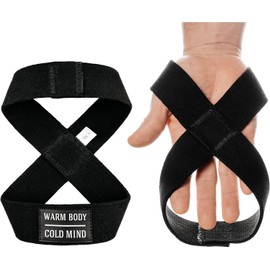 Warm Body Cold Mind Figure 8 Lifting Wrist Straps for Olympic Weightlifting - Hand Wraps for Powerlifting, Weight Lifting, Bodybuilding Functional/Cross Training Deadlift Gym Bar (Basic Black, L)