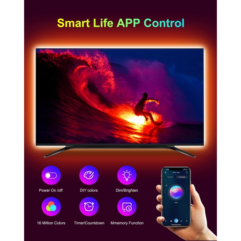 GUPUP Color Changing Bluetooth LED Lights for TV, Smart App