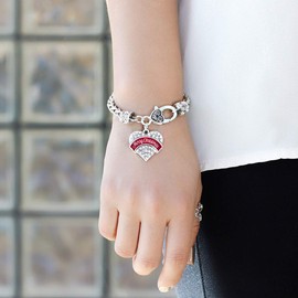 Inspired Silver - Red Merry Christmas Silver Braided Bracelets for Women - Pave Heart Charm Bracelet Jewelry Gift with Cubic Zirconia - Women's Charm Bracelet with Lobster Claw Clasp