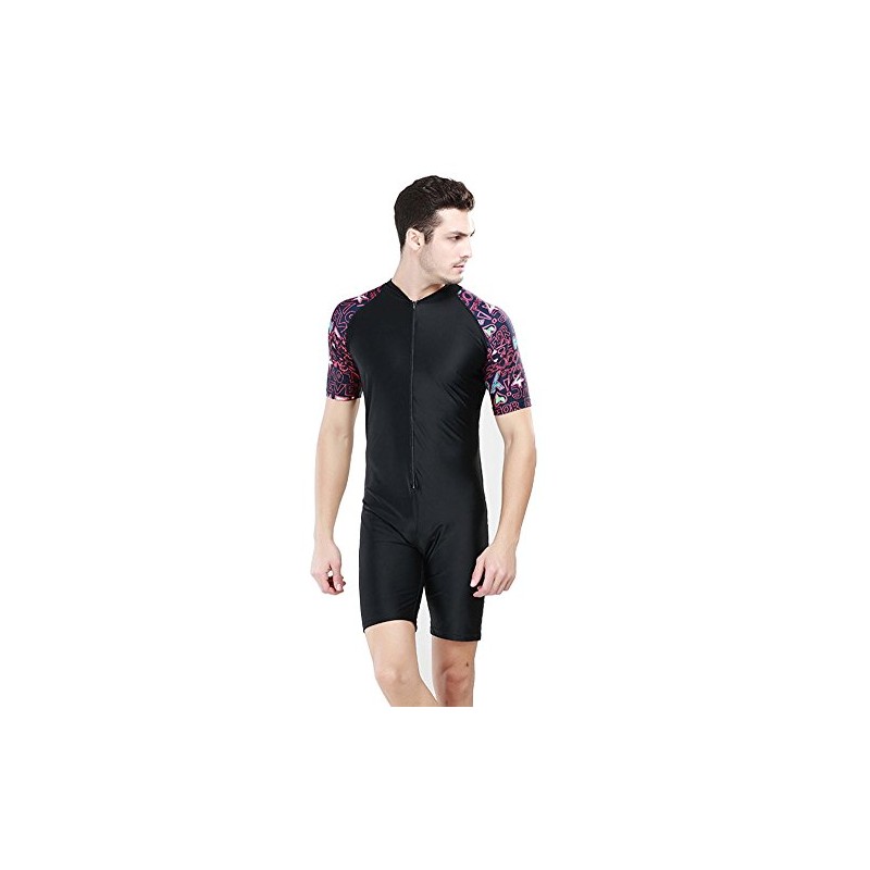 WOWDECOR Surfing Swimsuits for Women Men One Piece Short Sleeve