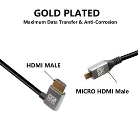 RIIEYOCA 90 Degree Left Angle UHD 8K HDMI Male to Micro HDMI Male 48Gbps High Speed 2.1 Cable Supports 8k@60Hz, 1080p, ARC, 3D, for DVR, HDTV(Left Angle, 0.5m)