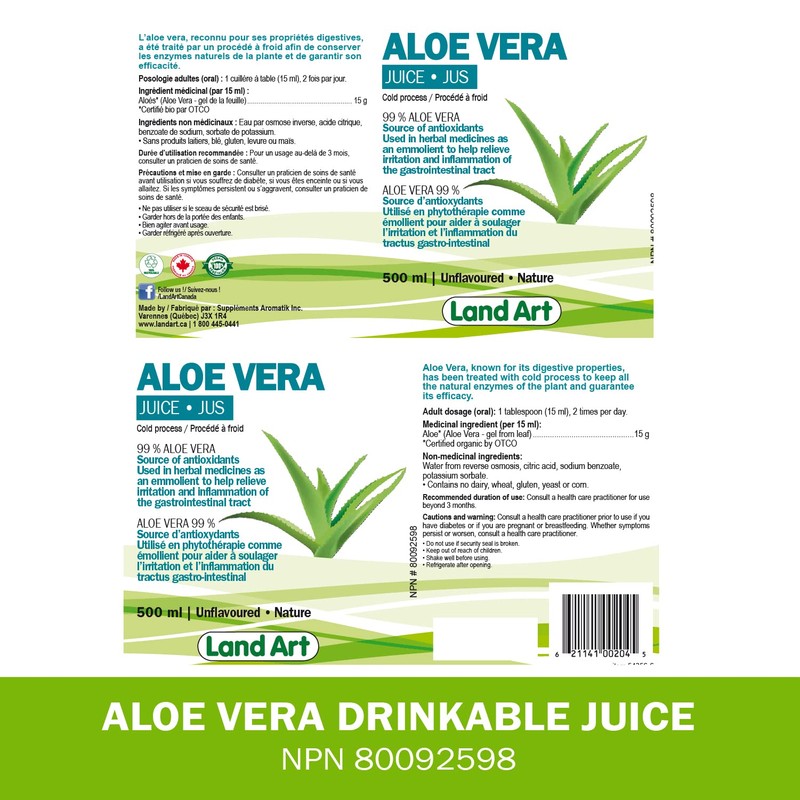 Land Art Pure Aloe Vera Juice Unflavoured 500 ml -