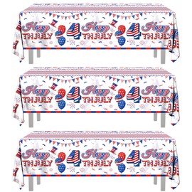 JQSSHXB 4th of July Tablecloth, 3 Pack Patriotic Tablecloth 54×108 in, American Flag Tablecloth, Disposable Plastic Tablecloths Supplies for Independence Day, Veterans, Memorial Day Party Decor