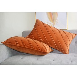 Lutanky Pack of 2 Velvet Cushion Covers Orange Rectangle Throw Pillow Cases Striped Soft Pillowcases for Sofa Bedroom Home Decor Accessories 12x20 Inch 30 x 50 cm
