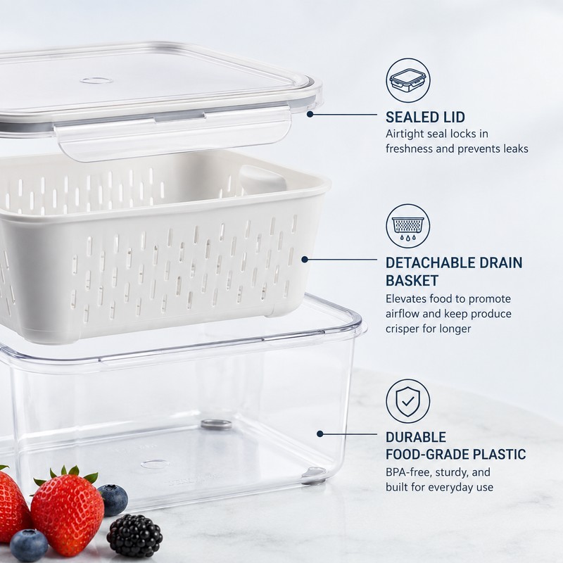 5-Piece Produce Storage Containers for Fridge – Stackable Food Keepers