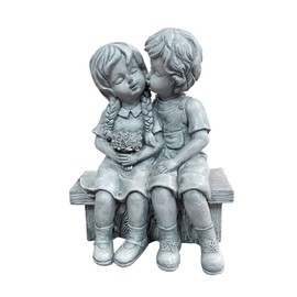 IWOWHERO Boy Girl Kissing Statue Garden Decoration Resin Child Seated Statue Romantic Resin Boy Girl Figurine
