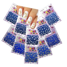 Nail Art 3D Stickers Decals Gold & Delicate Bridal White Flowers and Butterflies ♥ Set of 10