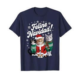Feline Navidad Funny Cat Christmas Holiday Xmas Santa Hat T-Shirt for Men Women Kids