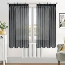 MRTREES Ruffle Tape Curtains, Anthracite, 122 cm, Long, Translucent, Living Room, Modern, Set of 2, Short, 140 cm Wide, Bedroom, Elegant, Exquisite