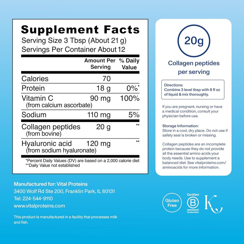 Vital Proteins Collagen Peptides Powder Advanced with Hyaluronic Acid &
