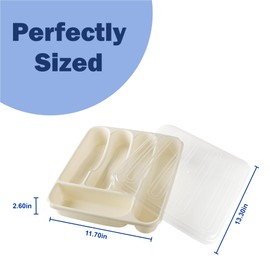 Plasvale Silverware Organizer with Lid, 5-Compartment Cutlery Tray for Kitchen, Trailer RV, Picnic – Safe for Dishwasher, BPA-Free Plastic Utensil Holder – Color: Sand