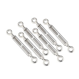 Qjaiune 6Pcs M5 Turnbuckle Eye & Eye Turnbuckles, 304 Stainless Steel Turnbuckle Adjustable Wire Rope Tensioner, Heavy Duty Turnbuckle for Cable Wire Rope Tension, Sun Shade, Tent Installation