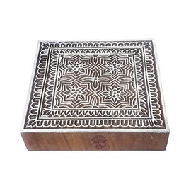 6 Inch Paper Large Printing Block Vintage Square Pattern Big Wooden Stamp
