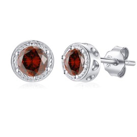 January Birthstone Earrings Garnet Studs for Women Girls - Presentski Sterling Silver 925 Small Red Cubic Zirconia Round Shape Simulated Gemstone Birth Stud Earring Hypoallergenic Jewelry Birthday