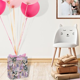 Glick Luxury, Purple Floral Medium, Birthday , Wedding , Stephanie Dyment Buddleia Gift Bag, Multi-Colour, 200w x 225h x 100d mm