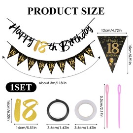 Birthday Decorations Banner, Black and Gold 18th Birthday Decorations Happy Birthdays Banners Party Decoration Party Supplies 18th Birthdays Banners for Girls Boys