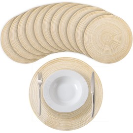 Round Braided Placemats Washable Table Mats 15 Inch Woven Placemats Boho Round Placemats for Kitchen Dining Table Plate Mat for Party(Beige, 12 Set)